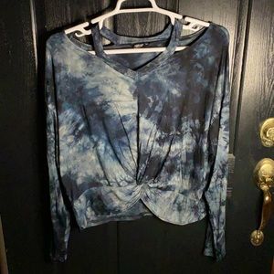 Shein Plus Tie Dye Cold Shoulder Twist Hem Tee